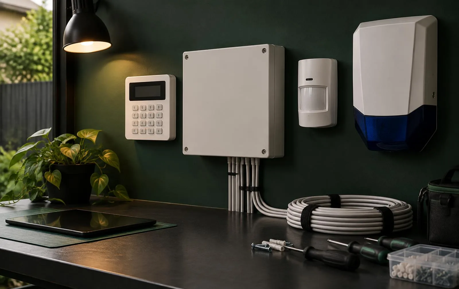 Home alarm keypad and sensors being assessed for repair or upgrade